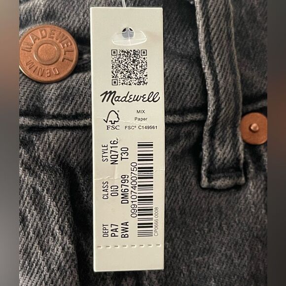 Madewell NWT Tall 90s Straight Crop Jeans Size 30T in Benley Wash - Picture 14 of 14